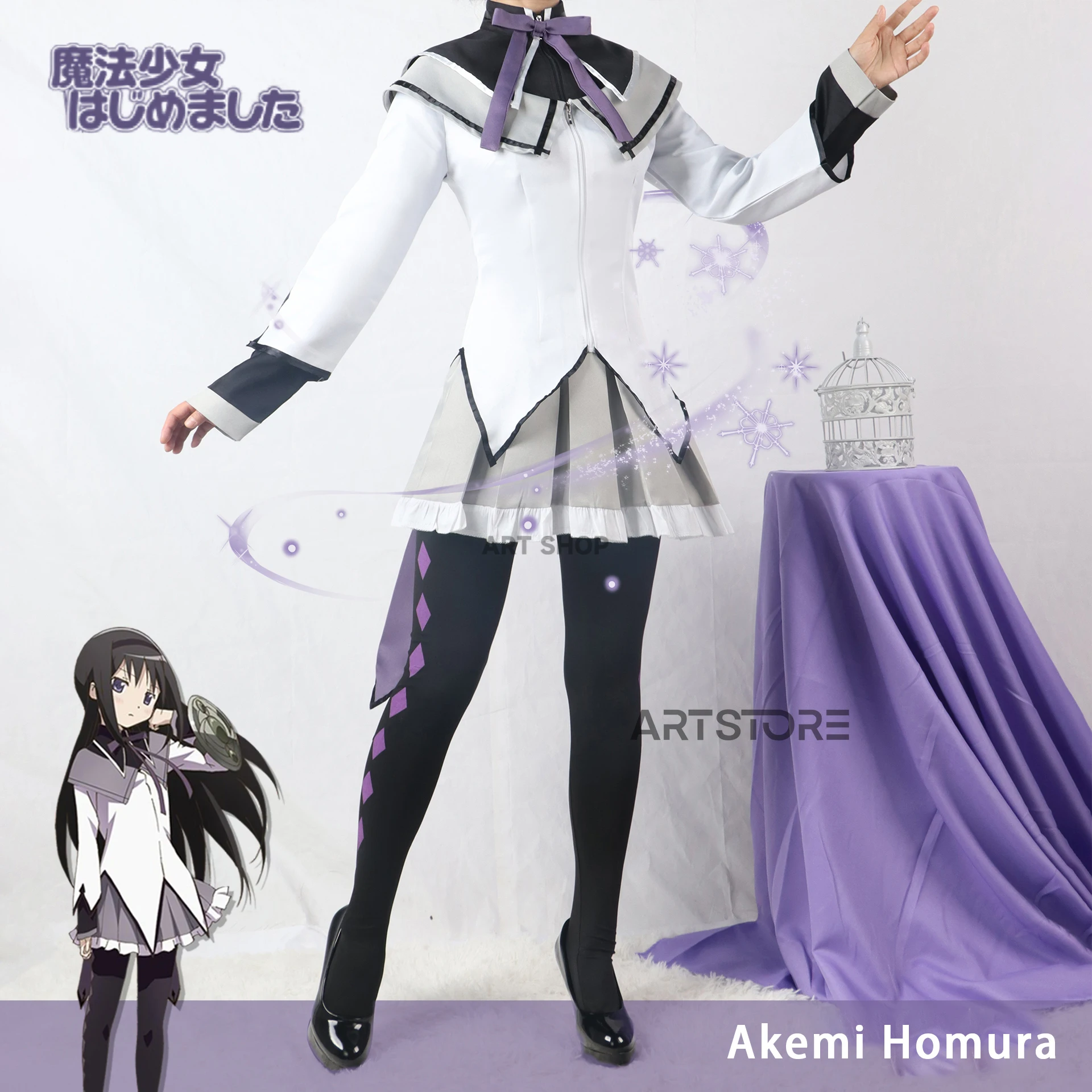 Волшебная девушка Puella Magi Madoka Magica Homura Akemi Косплей Костюм Боевая форма парик носки