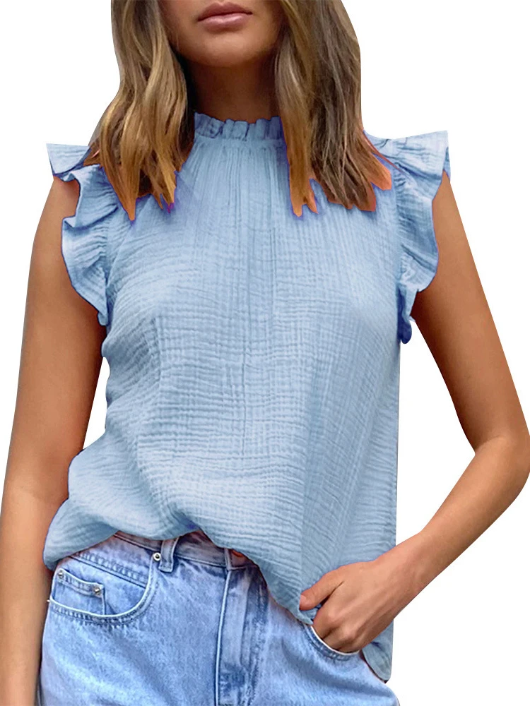 

2022 Spring Summer New Women's Wear Solid Color Splicing Sleeveless Top Fashion Casual Chiffon T-shirt Vest Women Sexy Tops