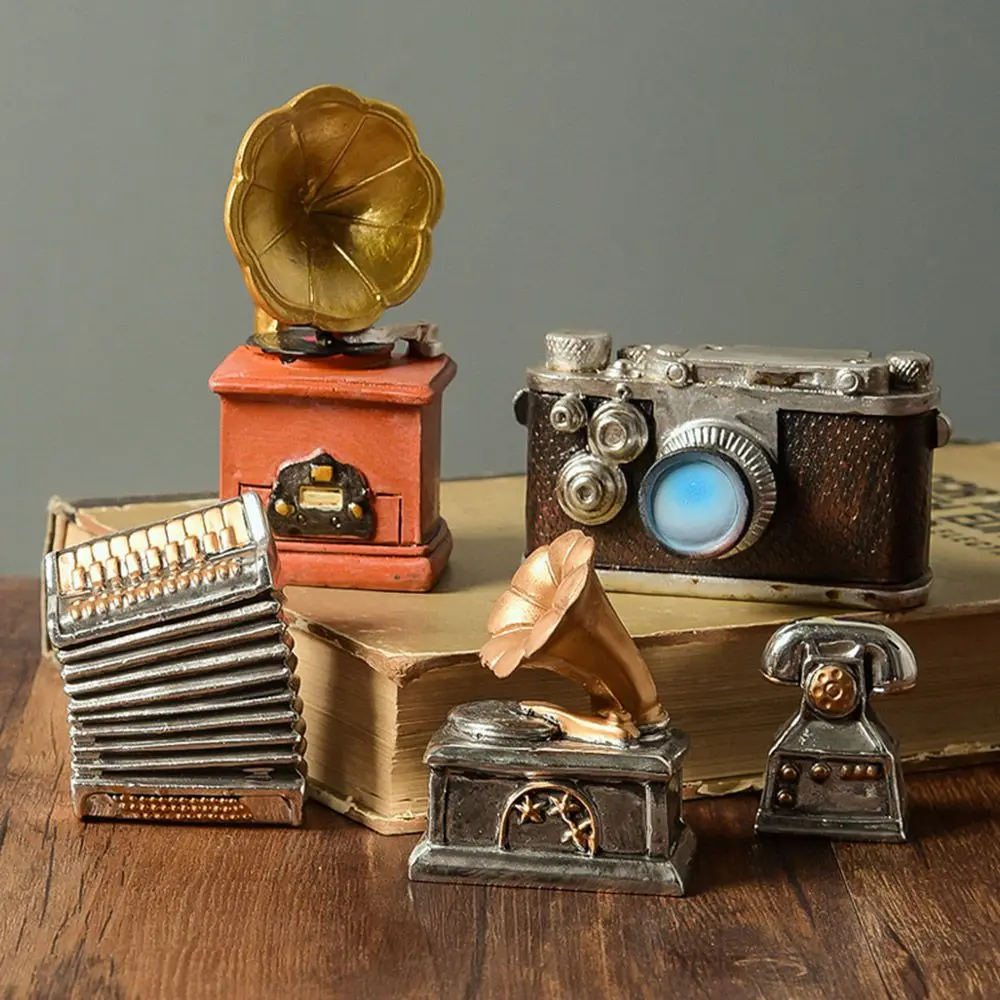 

Antique TV Model Dollhouse Ornaments Home Decor Toy Mini Phonograph Furniture Figurine Camera Resin Ornaments