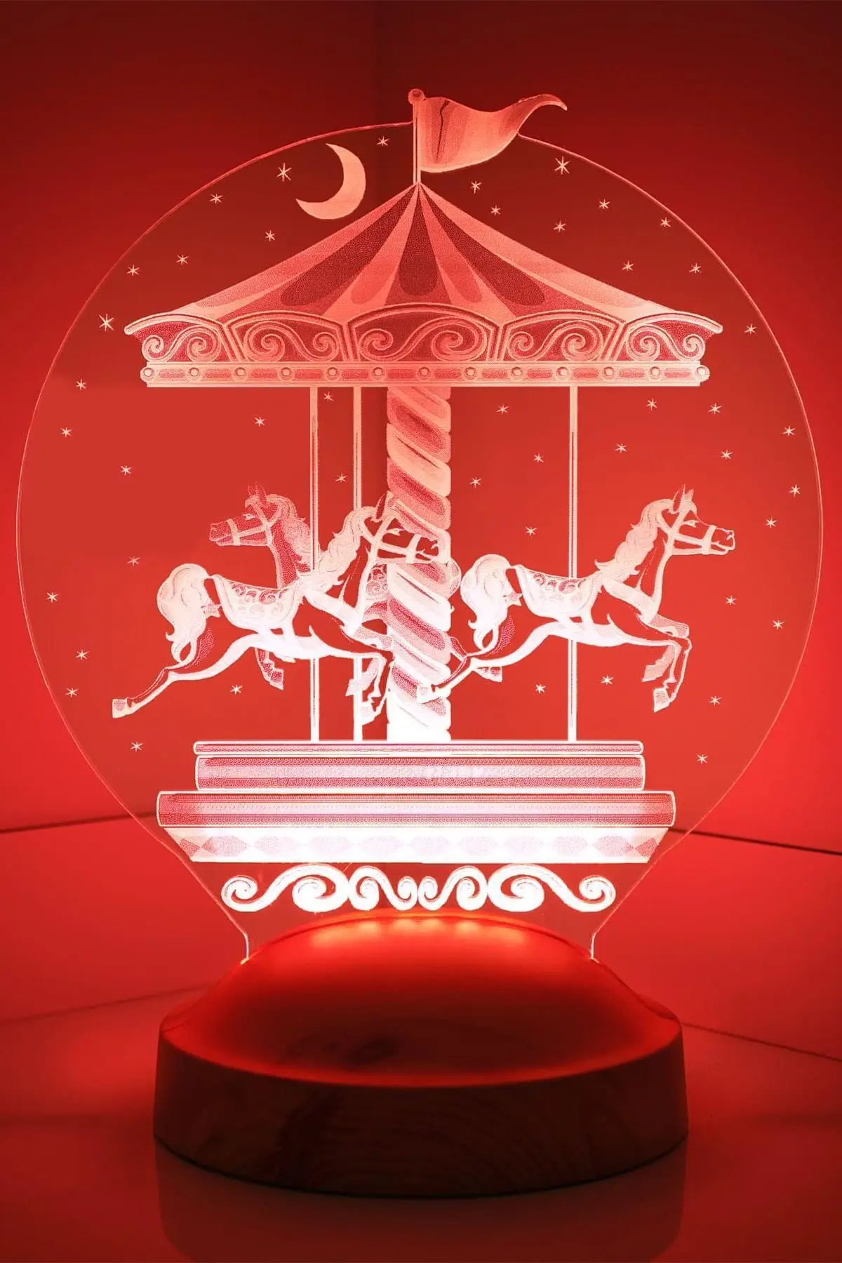 

3d looking carousel Led lamp personalized design with 3d looking horse