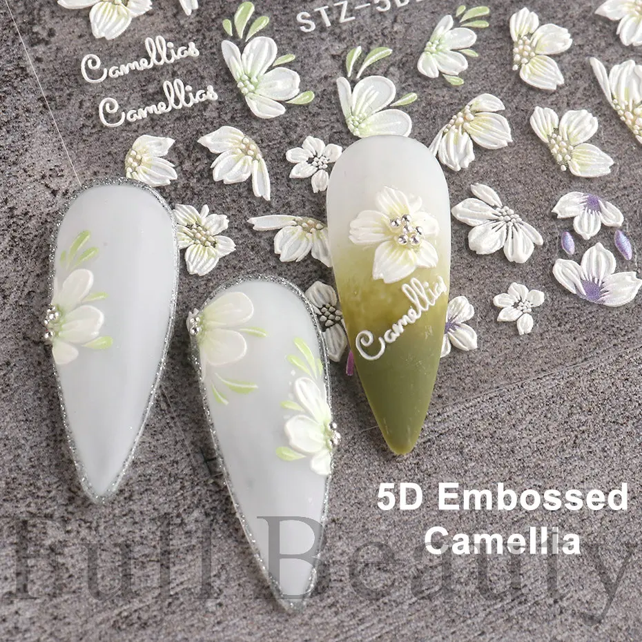 Новинка 2022 года ремесленные 5D наклейки для дизайна ногтей Камелия японский