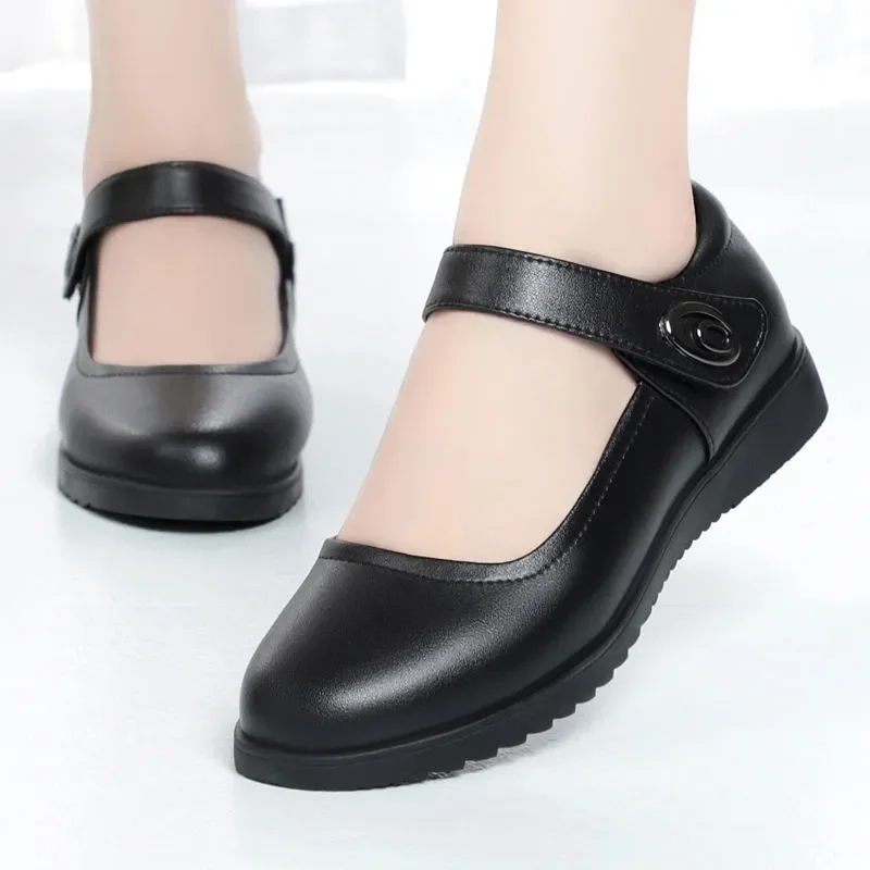 zapatos de mujer women casual round toe black pu leather student school comfort shoes lady hotel work career office ba09