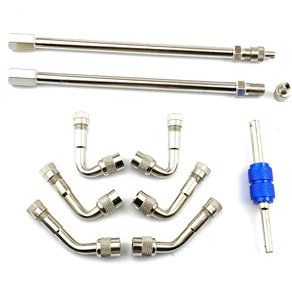 

9pcs Motorbike Valve Extension Tube Set 45 90 135 Degree Angle Bent Valve Adaptor Set Tyre Tube Valve Extension Adapter
