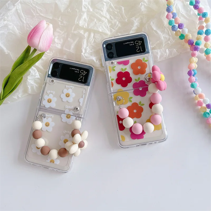 

Colorful Flower Chains Transparent Phone Case for Samsung Galaxy Z Flip 3 5G Hard PC Back Cover for ZFlip3 Case Protective Shell