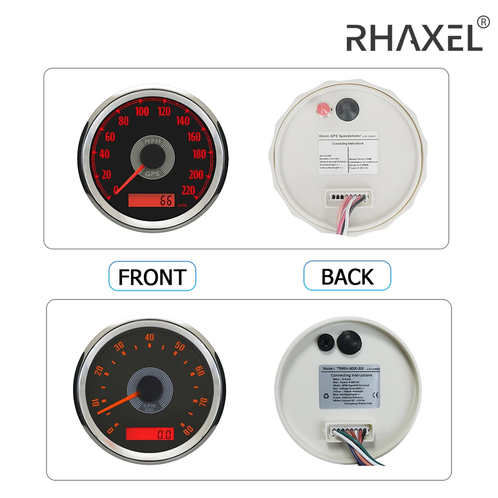 Xla dalmierze zestaw 85mm prędkościomierz GPS 160MPH obrotomierz 0-8000 obr./min z czerwonym żółtym podświetleniem do łodzi motorowej Auto 12V