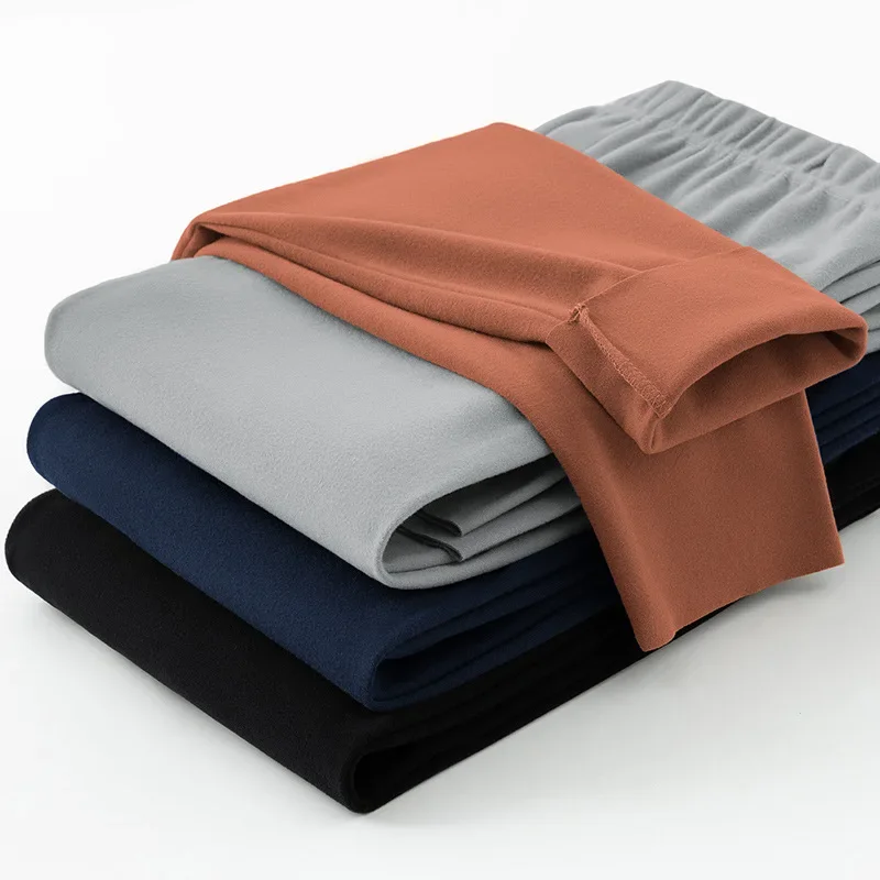 Double-Sided Fleece Lined Warm Men's Trousers Autumn Winter Thermal Underwear Solid Color Base Pants Heat Retention Anti-Cold