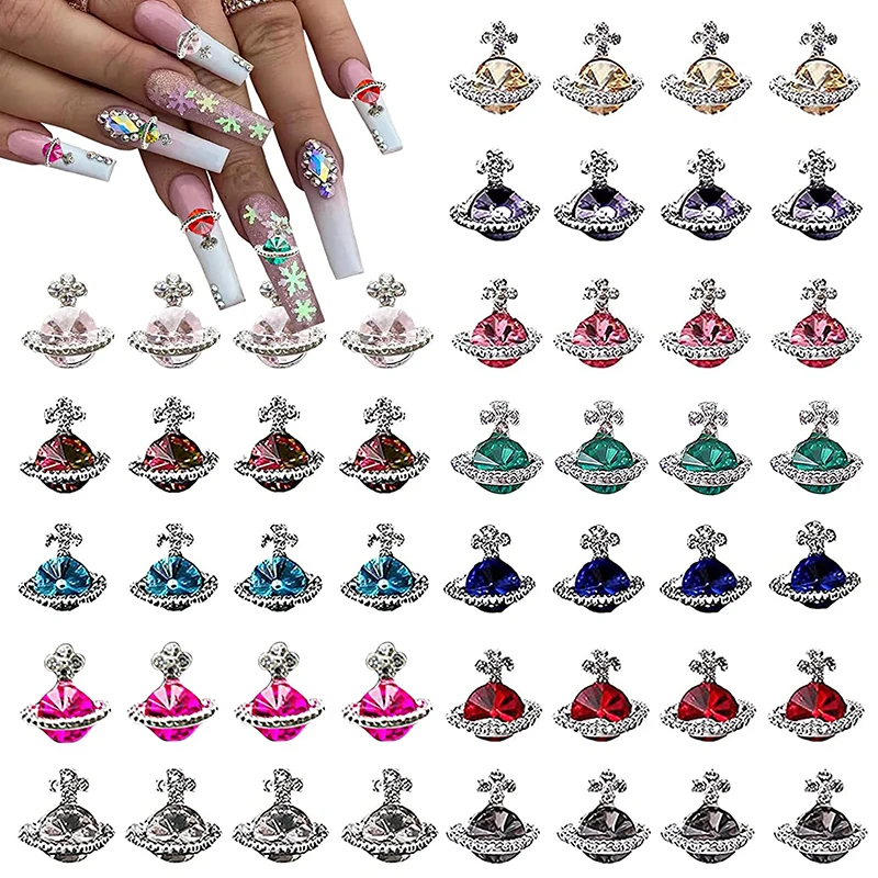 100pcs 3D Nail Rhinestones Planet Nail Charms Shiny Saturn Shape Nail Art Alloy Diamond Crystal Nail Decoration Nail Supplies