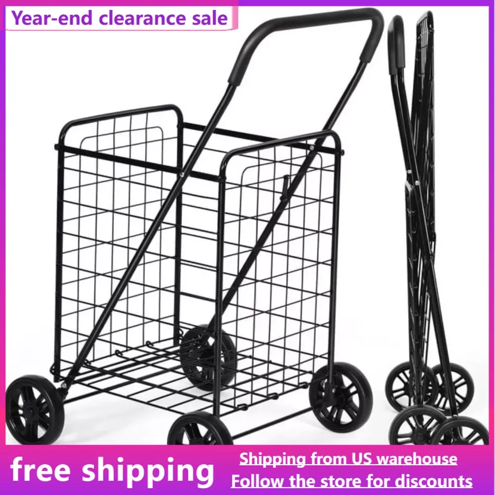 

Folding Cart With Wheels Free Shipping Grocery Laundry Travel Folding Shopping Cart Utility Trolley Portable Black Storage Home