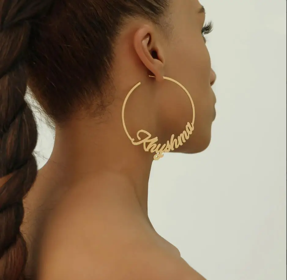 Серьги-кольца на заказ серьги-кольца с именем серьги большие подарки для женщин