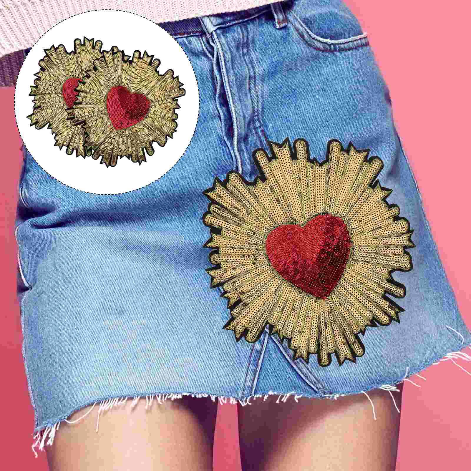 

Patches Patch Applique Heart Embroidered Embroidery Sewing Sew Clothing Iron Decorative Cloth Clothes Stick Sequin Jean Badges