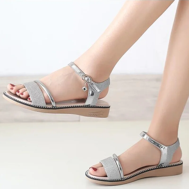 Rhinestone Women Roman Sandals Orthopedic Wedge Sandal Woman Summer 2023 Platform Fashion on Offer with Free Shipping New Silver