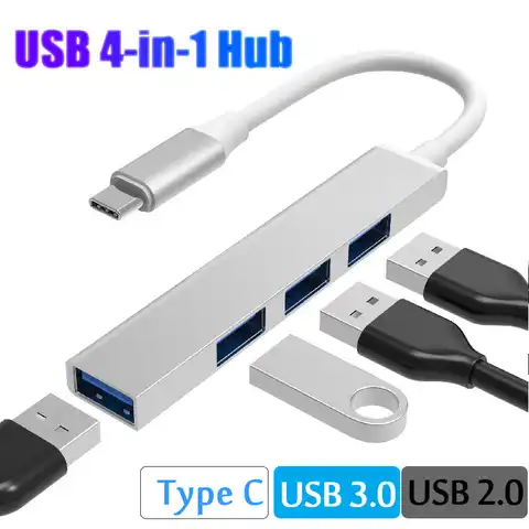 USB-концентратор типа C, док-станция 3,0, 4 порта, мультиразветвитель, адаптер OTG для Lenovo, HUAWEI, Xiaomi, Macbook, концентратор USB 3,0 из алюминиевого сплава д...