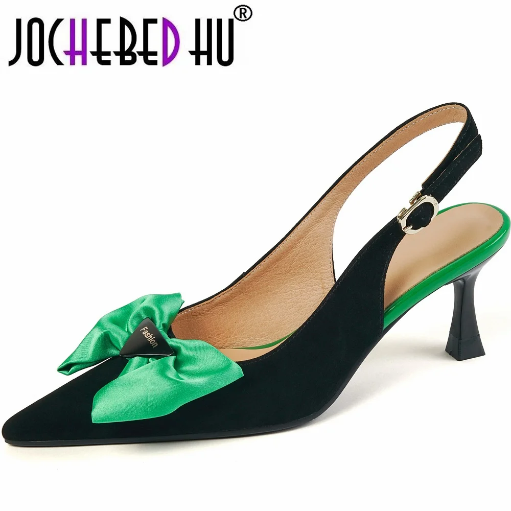 

[Jochebed hu】новые модные милые туфли на шпильке на очень высоком каблуке с закрытым носком и острым носком из натуральной кожи с бантом женская ...