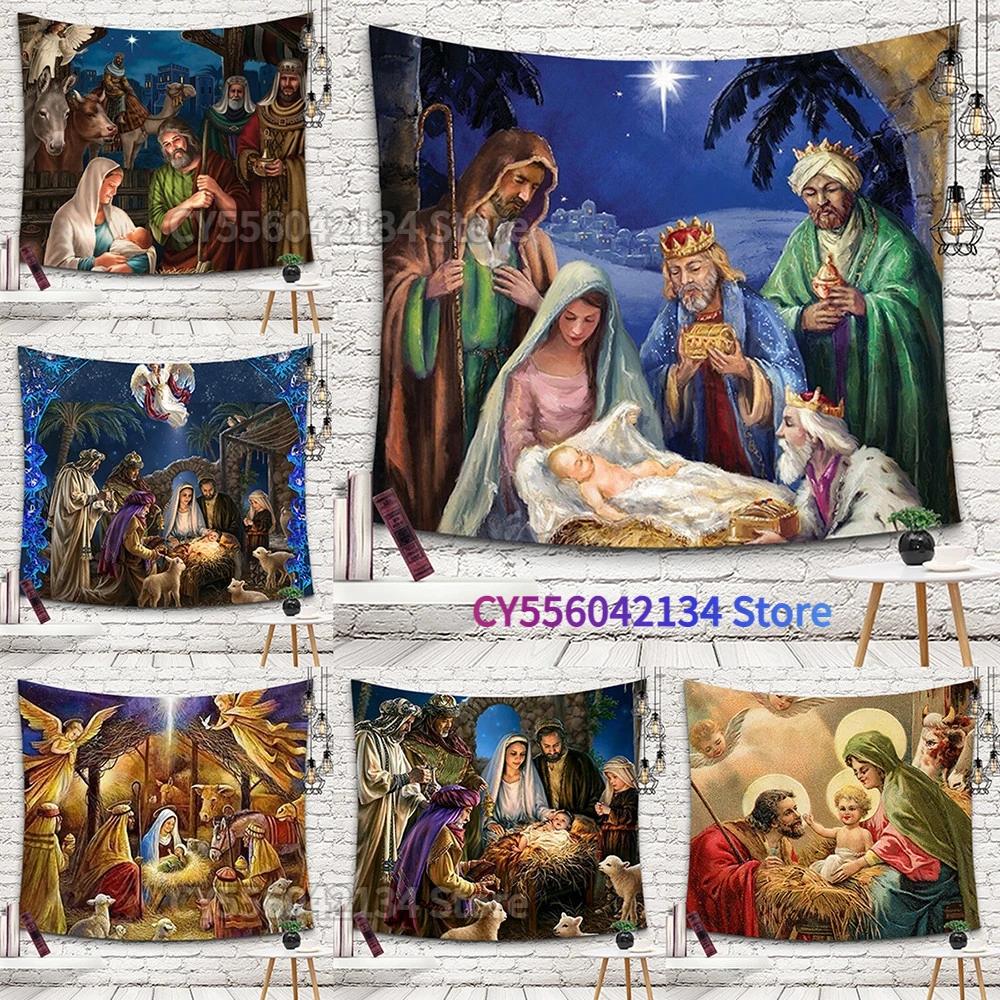

1PC Nativity Tapestries Wall Blanket Baby Jesus Printed Beach Towels Cover Wall Hanging Tapestry Home Decor Poster