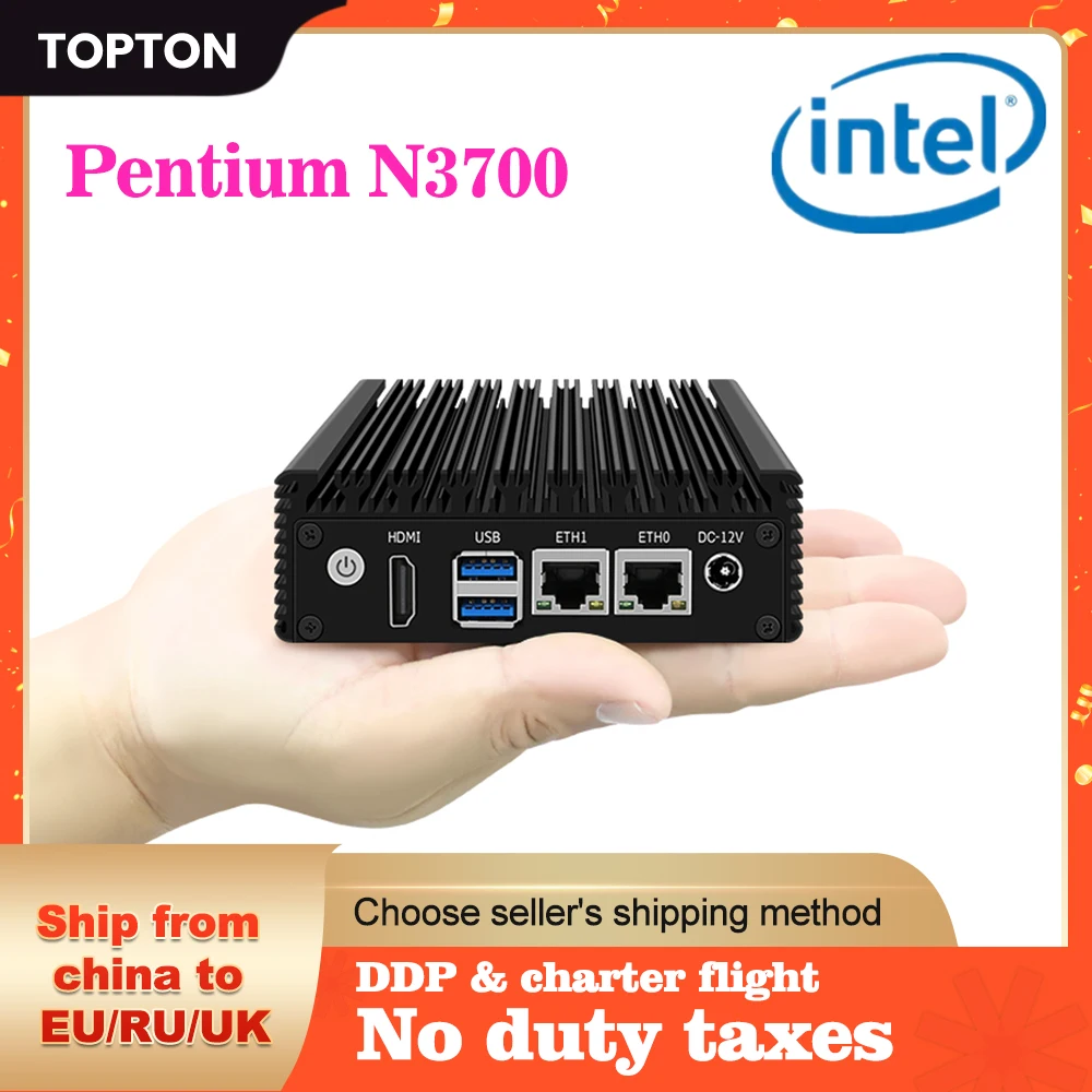 Topton 6W Ultra X86 Mini PC Pentium N3700 N3160 Quad Core Industrial Fanless Computer Pocket PC GPIO Dual Gigabit LAN 2xUSB3.0