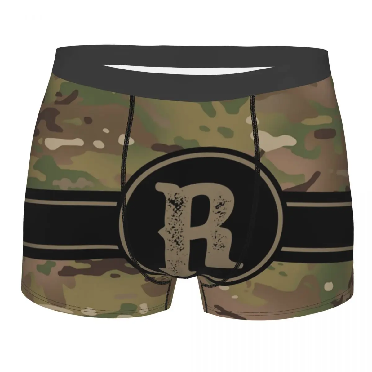 

Custom Army Camouflage Monogram Underwear Men Stretch Letter R Military Style Boxer Briefs