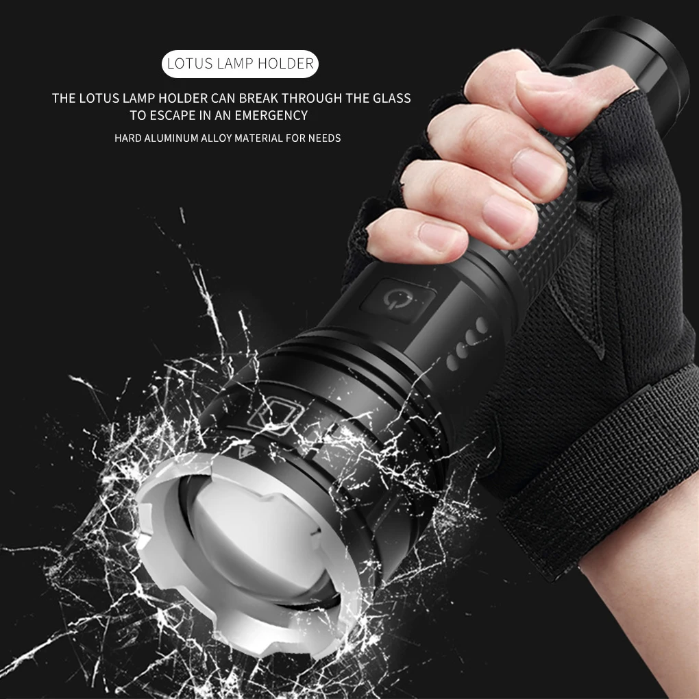

USB Flashlight Torch Aluminum Alloy Bright Spotlights Multi-purpose Emergency light Camping Hiking 21700Battery