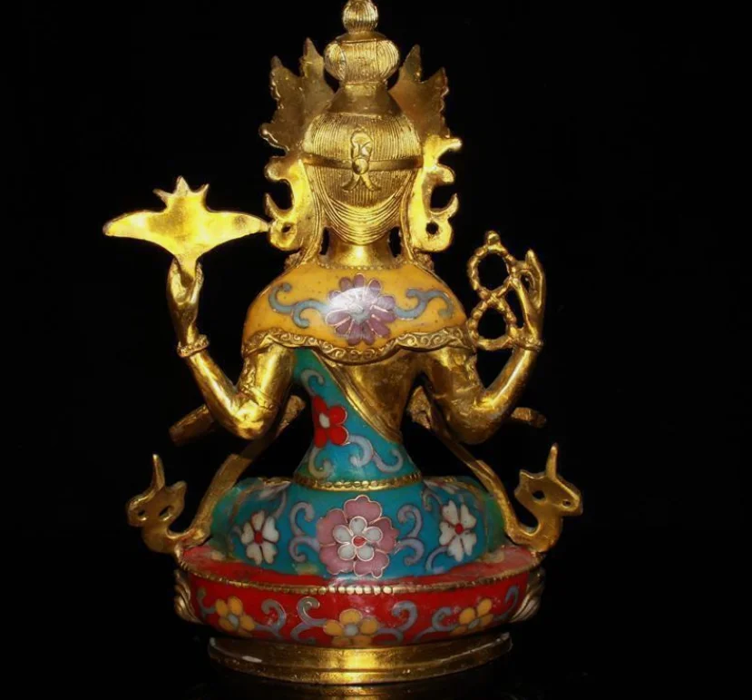 8 4-дюймовый тибетский храм бронза позолоченная перегородчатая статуя Будды