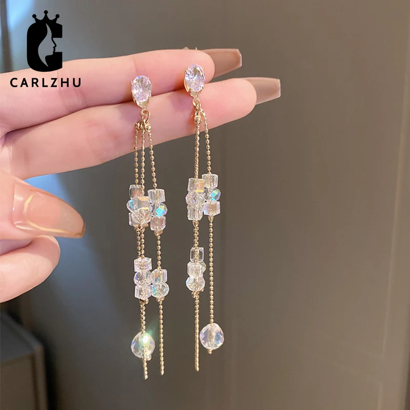 

2022 Simple Temperament Zircon Crystal Tassel Drop Earrings for Women Fashion Elegant Joker Earring Wedding Party Jewelry