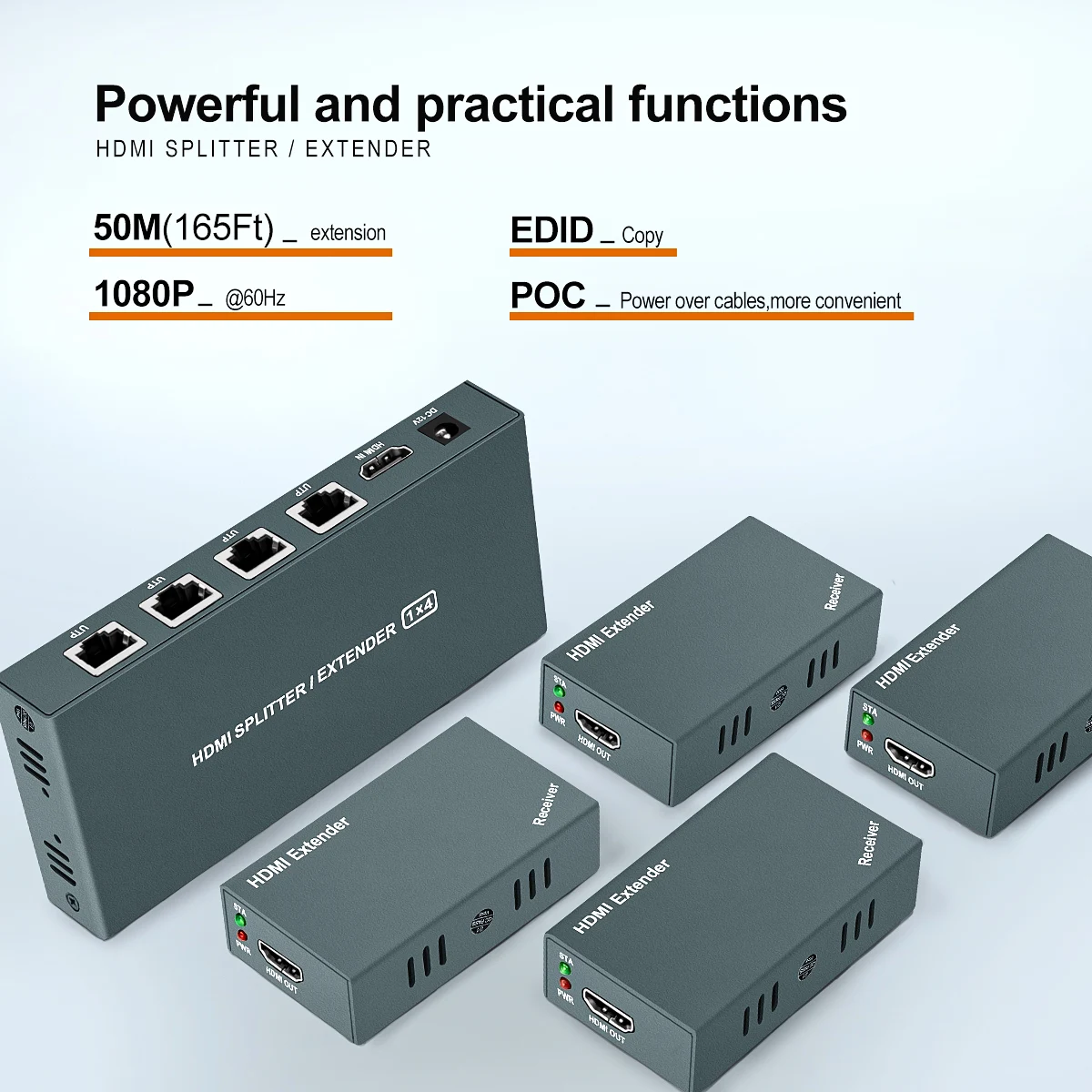 1x4 HDMI расширитель разветвитель 1080p по Cat5e/Cat6 Ethernet-кабель с контуром-до 50 м/165ft-EDID Management 1920*1080 @ 60 Гц