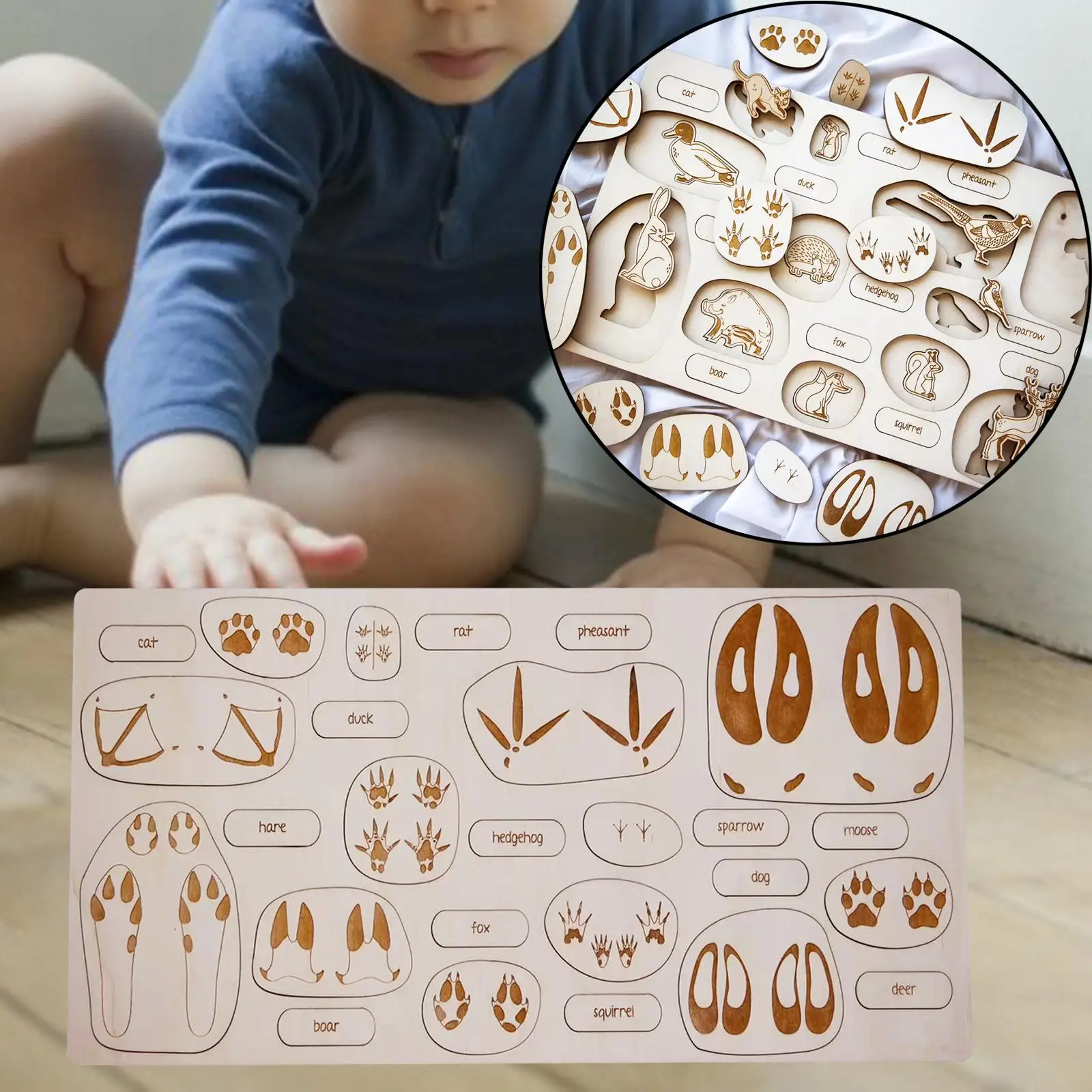 

Wood Animal Footprint Puzzle Development Toys Teaching Tools for Preschool Kids