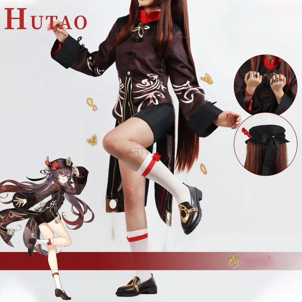 

Костюм для косплея Hutao Genshin Impact, парик, косплей, Аниме игра Ху Тао, костюмы на Хэллоуин в китайском стиле для женщин