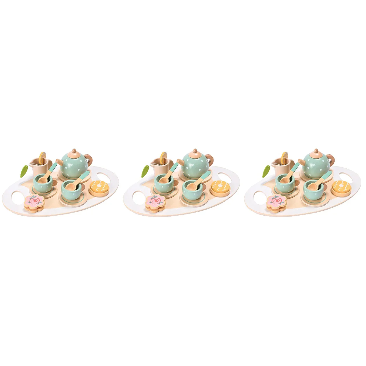 

3 Sets Tea Toys Wooden Little Girls Mini Teaware Ceramic Dish Puzzle Pretend Play Child Toddler