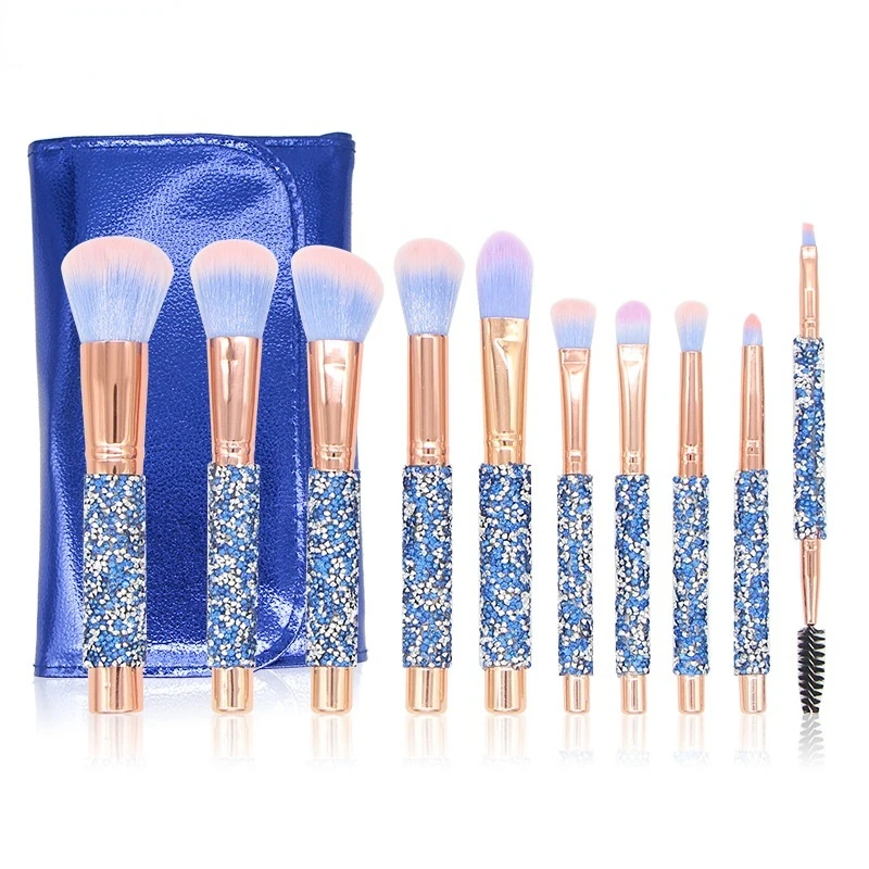 

10 Piece Makeup Brush Set Diamond Handle Soft Fluffy Hair for Cosmetics Foundation Blush Powder Eyeshadow Brush Beauty Tools Red