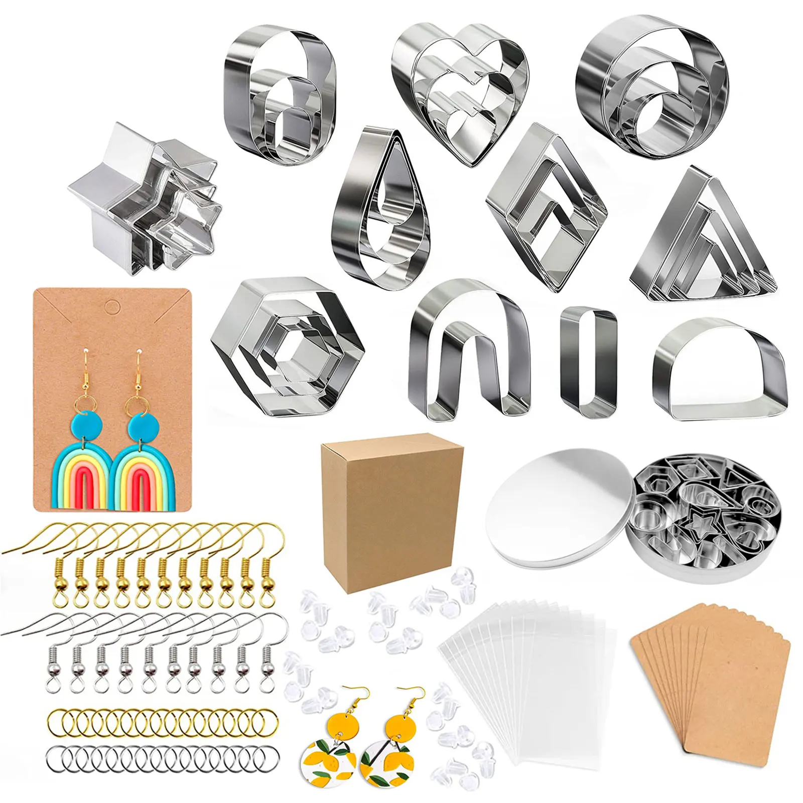 

24 Pcs polymer clay jewelry tools set Geometric Flower/heart/square/circle/hexagon/star shape Cutting Mold diy pottery cutters