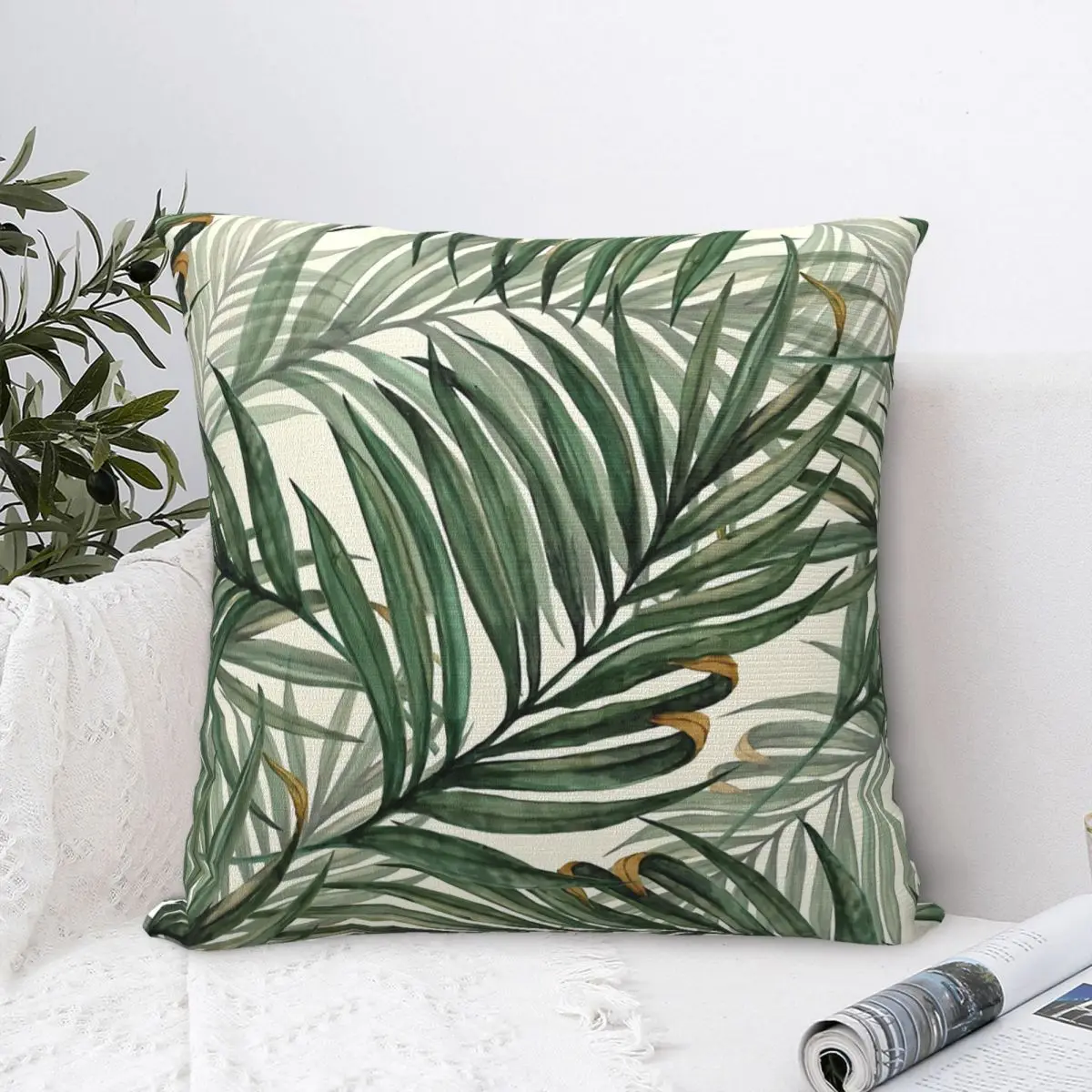 

Palm Leaves Polyester Cushion Cover For Bedroom Car Decorative Soft