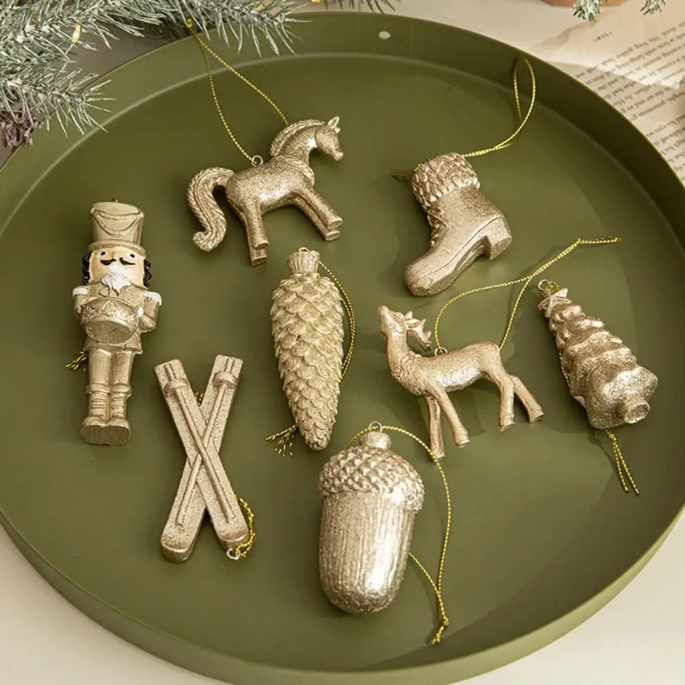 Золотые рождественские подвесные украшения Олень Лошадь Подвески из смолы Ангел