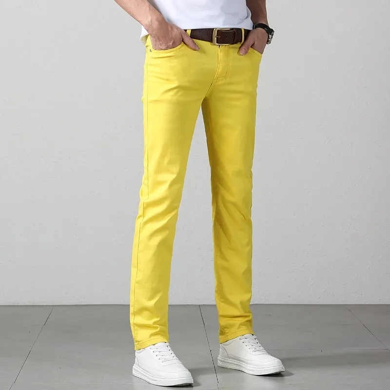 Мужские Эластичные Прямые Джинсы Однотонные Повседневные Высококачественные