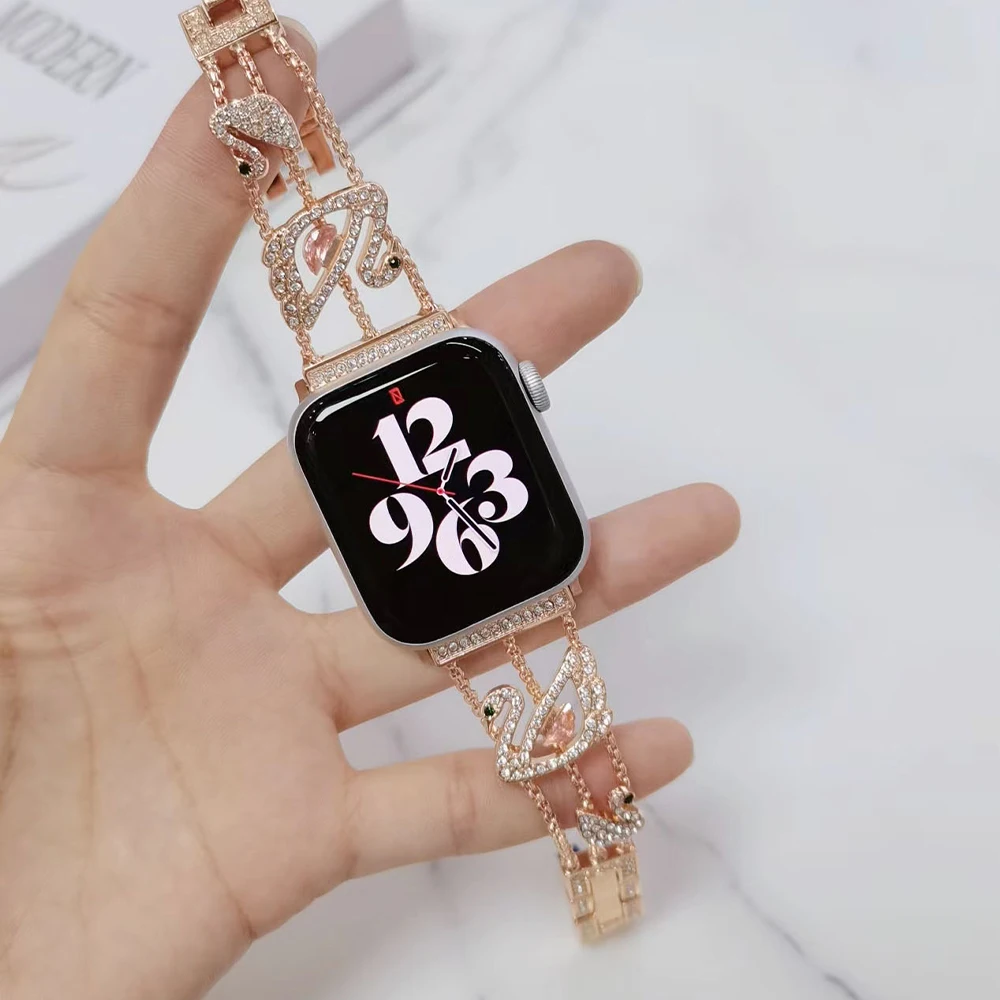 Luxury Diamond Strap for Apple Watch Ultra 49mm Women Stainless Steel Bracelet for iWatch 876543SE 45mm 41mm 40mm 44mm 38mm 42mm