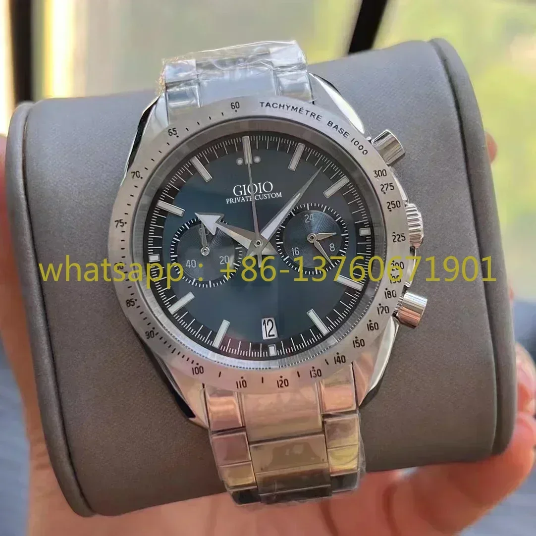 Роскошные мужские кварцевые часы с хронографом VK63 нержавеющая сталь 904L черные