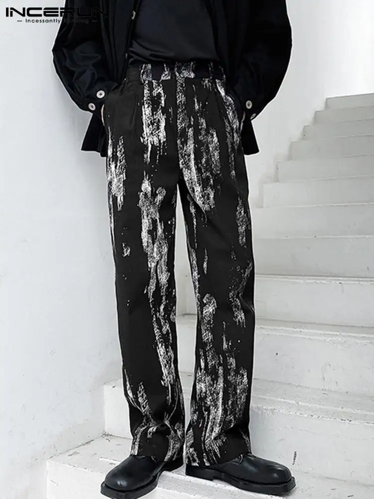 

Модные мужские брюки с принтом, джоггеры на пуговицах, Свободные повседневные Прямые брюки с карманами, Мужская Уличная одежда, повседневны...