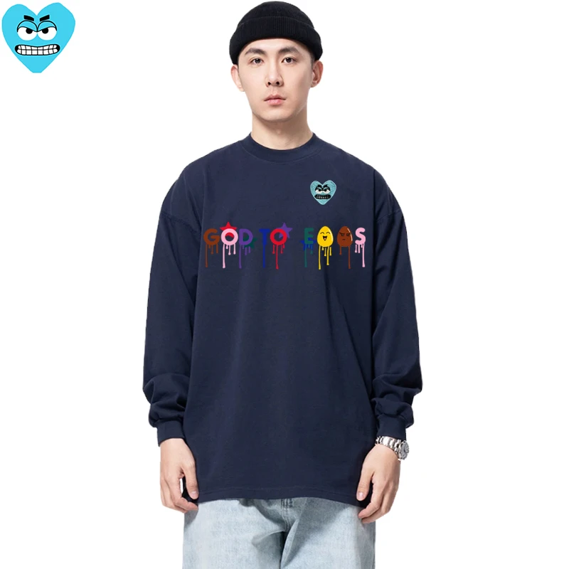 Мужская футболка с длинным рукавом Break Egg милая летняя цветная вышитыми зубами и