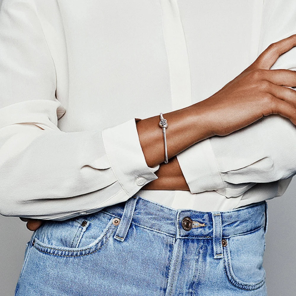 Стерлингового серебра 925 пробы дерево сердце застежка браслет-цепочка в виде