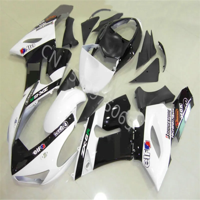 

НОВЫЕ комплекты обтекателей литья под давлением для KAWASAKI ZX6R 2005 2006, пластиковые детали для мотоцикла, цвет: белый, черный, обтекатель 05 06