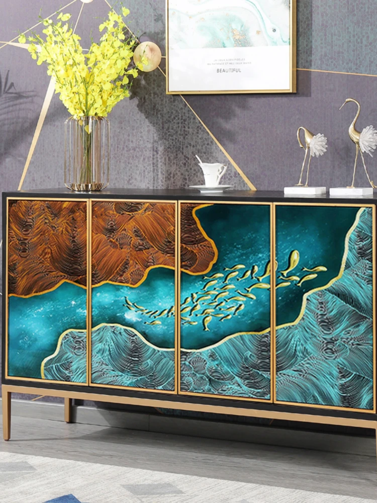 

High Quality Luxury Style Porch Cabinet Modern Simple Restaurant Side Cabinet Glass Spray Paint Decorative Cabinet Solid