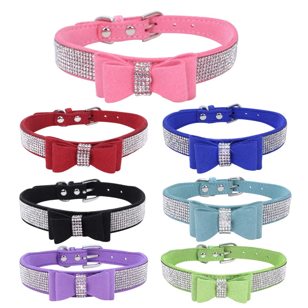 

Pet Rhinestones Bow Knot Collar Dog Cat Cute Soft Small Dog Collar Durable Adjustable Cat Necklace Puppy Bow Tie Pet Accessories