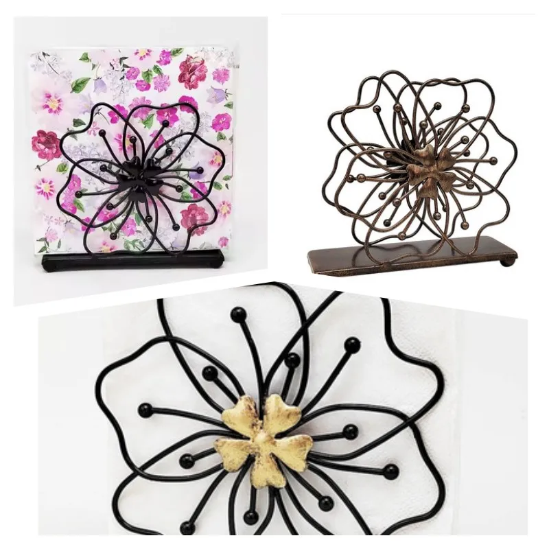 

Abstract Iron Wire Flower Paper Towel Shelf Kitchen Dining Room Home Desktop Decoration Retro Paper Seat Napkin Holder