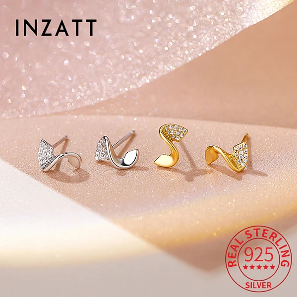 

INZATT Classic Real 925 Sterling Silver Zircon Spiral Wave Stud Earrings For Fashion Women Party Minimalist Cute Fine Jewelry