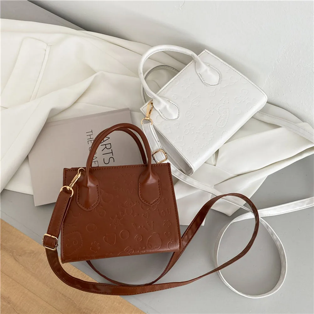 

Casual Retro Mini Shoulder Bag Women Cartoon Embossing PU Leather Shoulder Bag Vintage Pure Color Mini Handbags