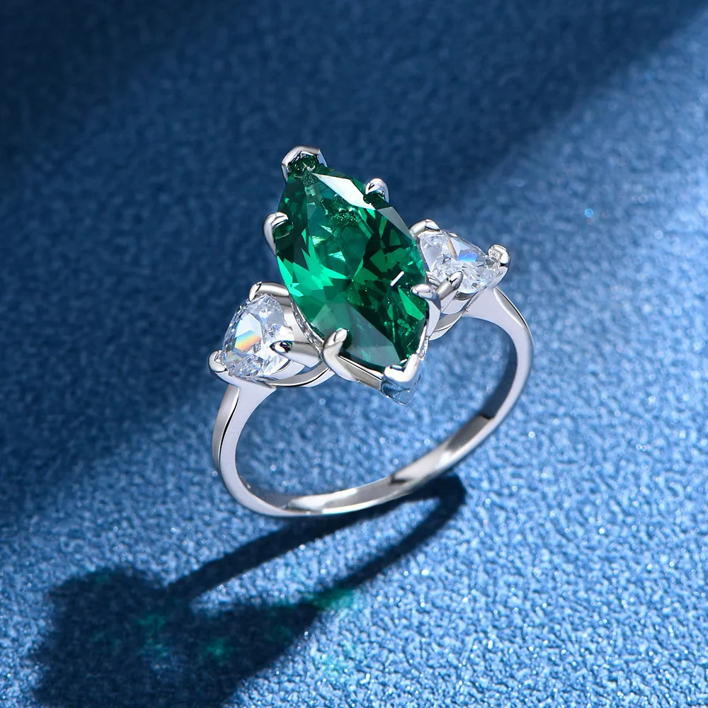 

Marquise-Shaped Main Stone 8*16mm Emerald Ring S925 Sterling Silver Jewelry