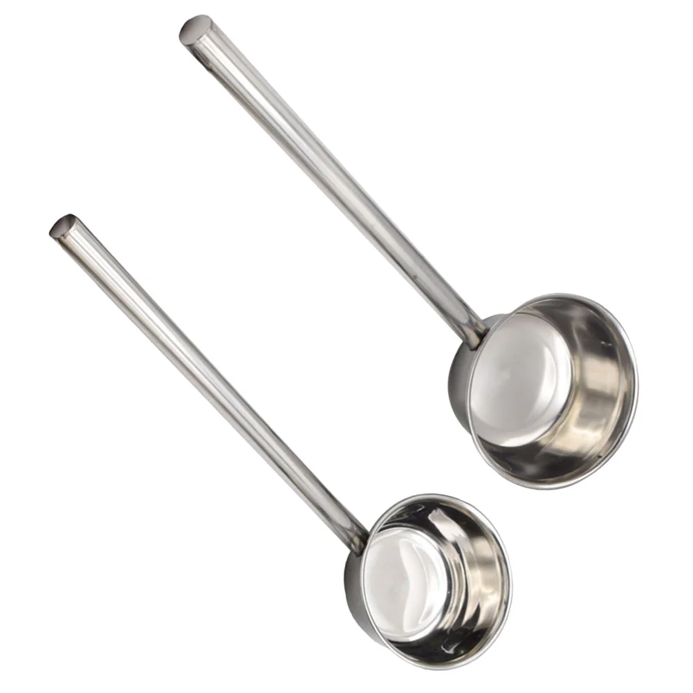 

2 Pcs Soup Spoons Stainless Steel Convenient Water Flat Ladle Household Scoop Kitchen Gadget