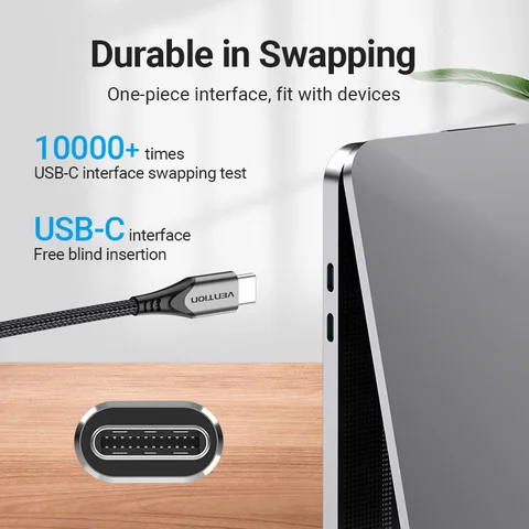 Кабель Vention USB Type C к USB C PD60W Кабель для быстрой зарядки Кабель USB C для iPhone 16 15 Кабели для быстрой зарядки 3A C Провод для синхронизации данных