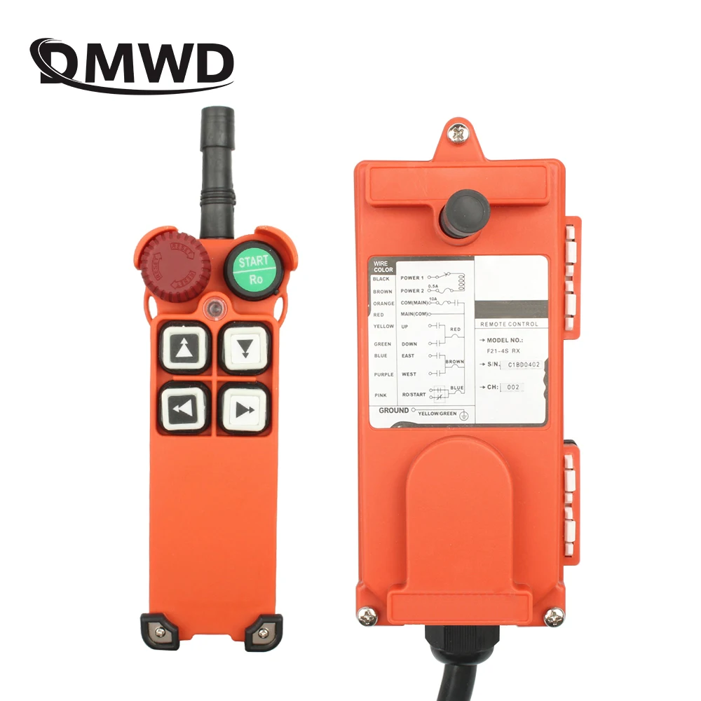 F21-4S 1 receiver+ 1 transmitter  110V 220V 380V 12V 4 channel red Industrial Wireless Radio remote controller switch for crane