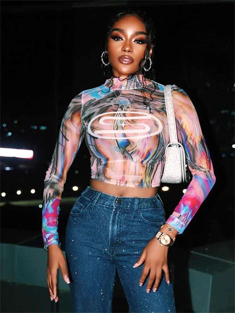 Simenual Harajuku модные укороченные топы с длинными рукавами и принтом горячие