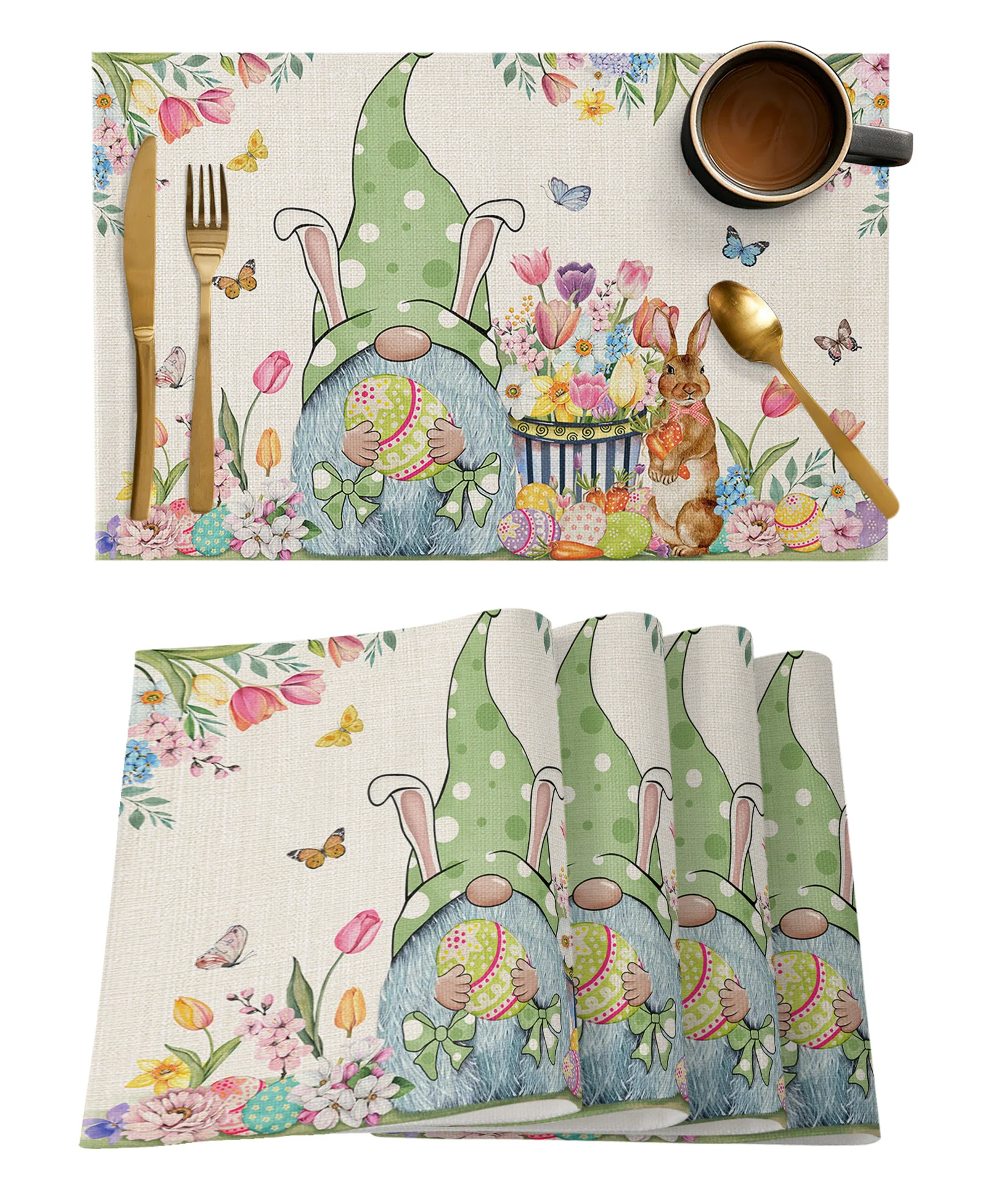 

Пасхальный тюльпан, цветок, яйцо, карликовое столовое белье, аксессуары, 4/6 шт., настольные Коврики для кухни амбушюры, чашка, коврик, домашни...