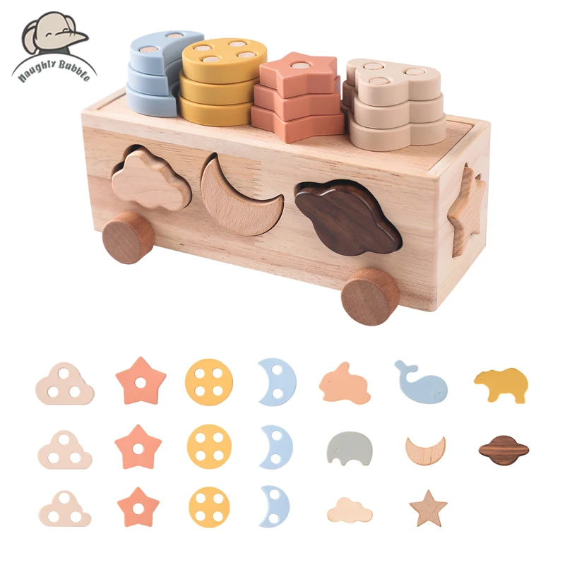 

Children Wooden Car Toy Montessori Intelligence Education Learning Counting Number Toy Multifunction Transportation Puzzle Car